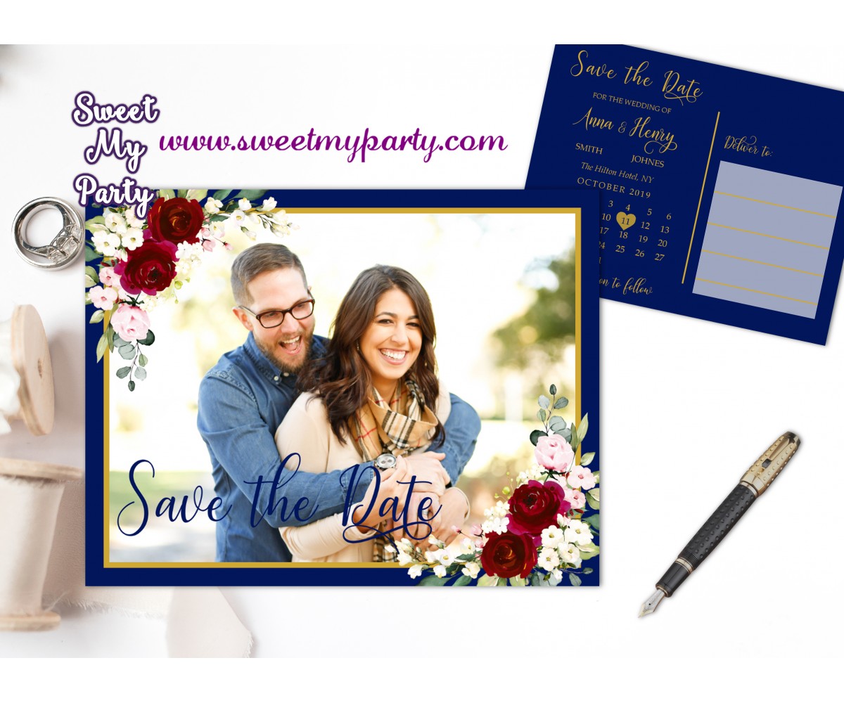 Navy Burgndy Save the Date,Navy Burgundy Save Our Date,(125w)